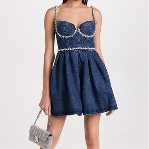 Self Portrait Diamante Detail Denim Mini Dress
